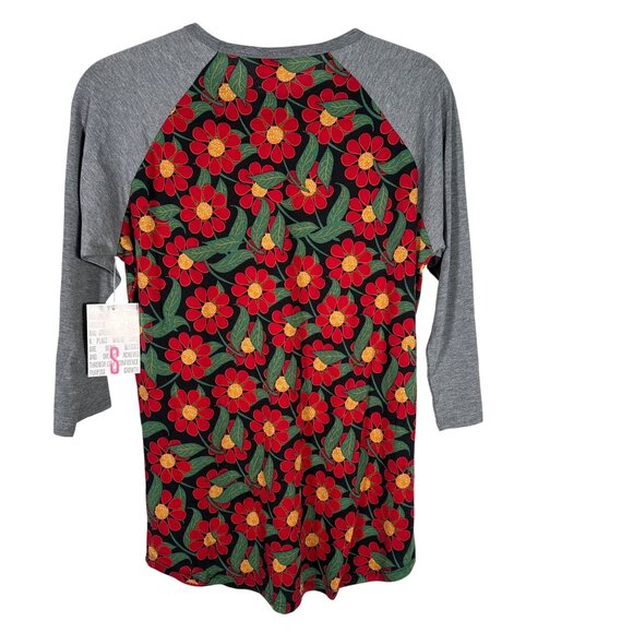 LuLaRoe RANDY Daisy Poppy Flowers Black Gray Hippie Raglan Tee Shirt SMALL S - Picture 4 of 6